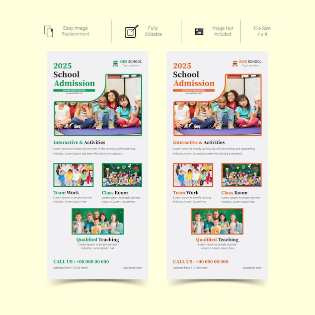 Vector kids school education admission flyer design template premium vector design