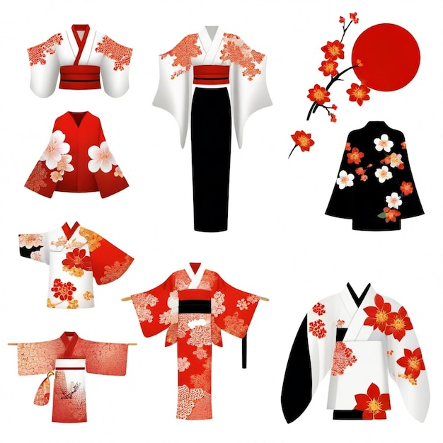 Vector kimono vector set white background isolated a high