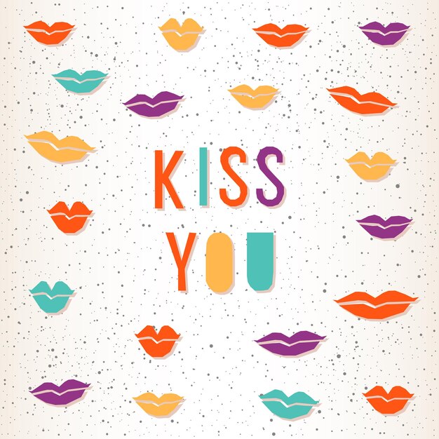 Vector kiss you. handmade letters and abstract lips for design wedding card,bridal invitation, t shirt, romantic book, valentine's day banner, poster, scrapbook, bag, album etc.