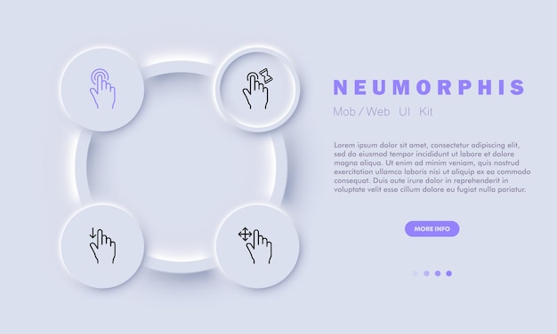 Klik op ingesteld pictogram Tik op pols muis Wijsvinger zoomknop tik op schuivend 3D-object modellering regisseren pijl sensor horloge Persconcept Neomorfisme stijl Vector lijnpictogram voor Business