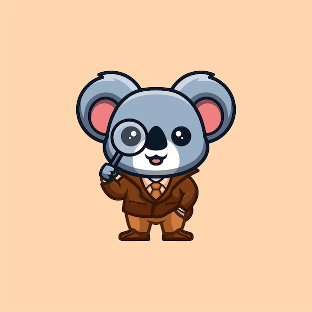 Koala Detective Cute Creative Kawaii Cartoon Mascot Logo