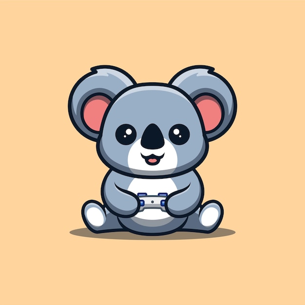 Koala Sitting Gaming Cute Creative Kawaii Cartoon Mascot Logo