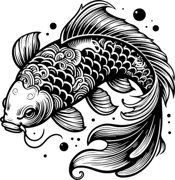Vector koi fish black outline vector illustration