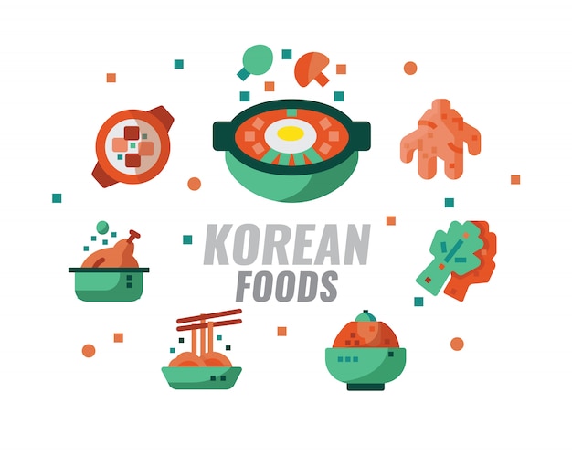 Korean foods, cuisine, recipes banner. vector illustration