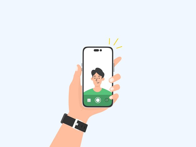 Vector korean's young boy selfie concept illustration free vector