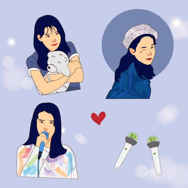 Kpop singer concerts IU Korean and asian woman illustration