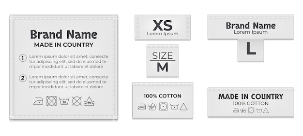 Vector label tag wash laundry cloth mockup isolated set cartoon graphic design element illustration