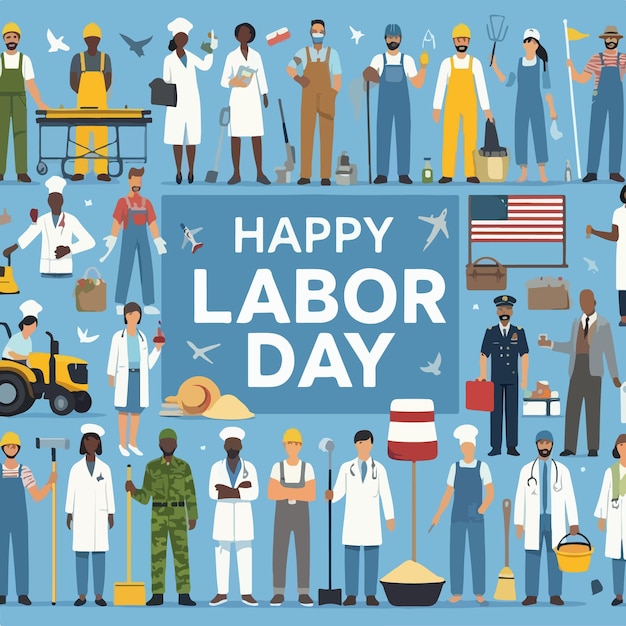 Vector labor day flat drawn illustration