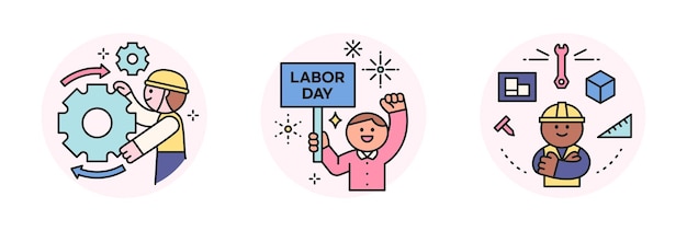 Labor Day people who are working A cute character turning a big gear and demanding workers' rights Workers thinking about work tools