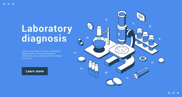 Laboratory diagnostic service landing page isometric vector illustration Internet promo advertising