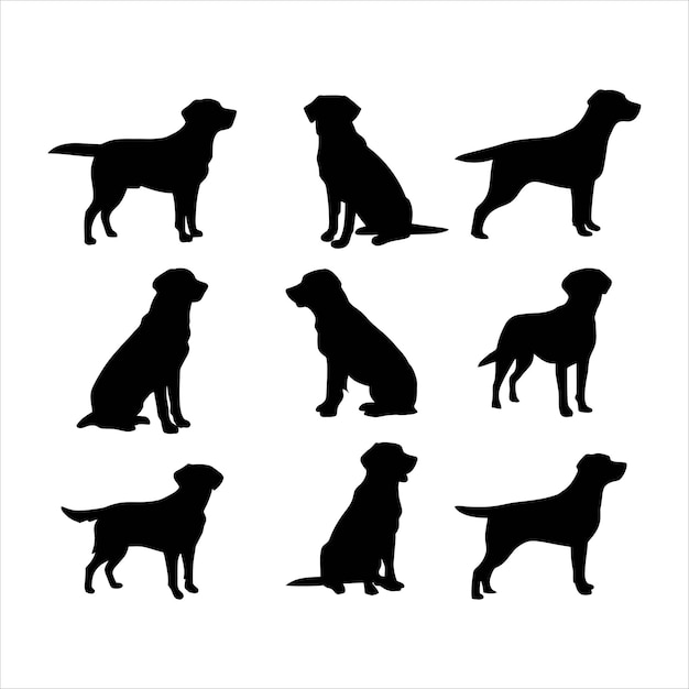 Vector labrador retriever dog silhouette set animals vector template