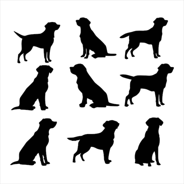 Vector labrador retriever dog silhouette set animals vector template