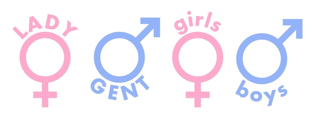 Vector ladies / gents - male / female signs. icons in pink and blue color to help differentiate whom is the product suitable for.