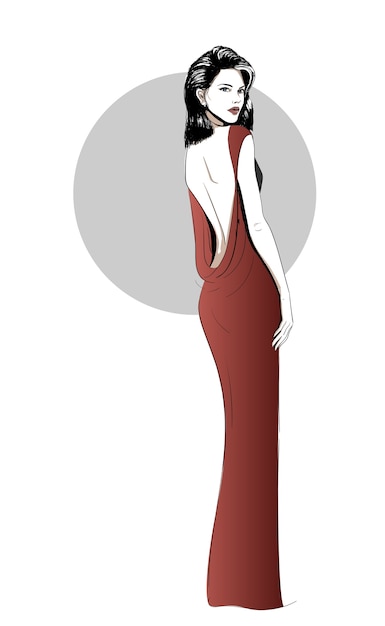 Vector lady in a dress with open back