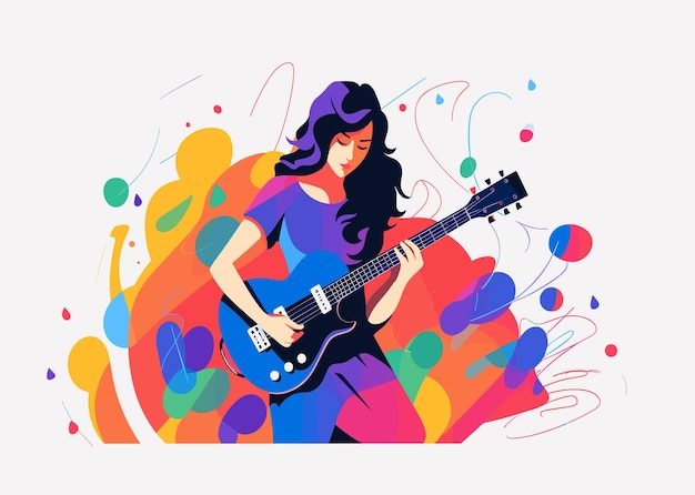 lady guitarist colorful vector illustration