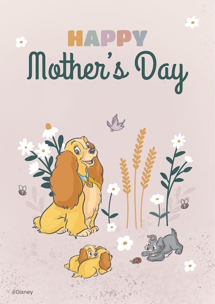 Vector lady and tramps puppies mother's day card