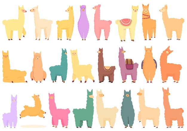 Lama icons set cartoon vector. Animal alpaca