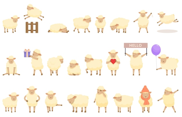 Lamb icons set cartoon vector Farm sheep