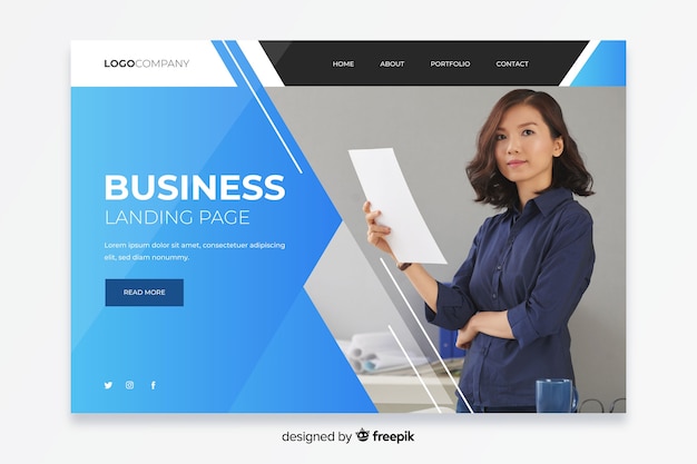 Vector landing page business with photo