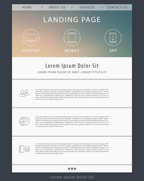 Vector landing page concept, website dark design template