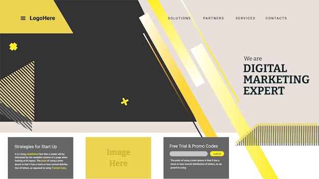 Vector landing page modern background with memphis abstract concept