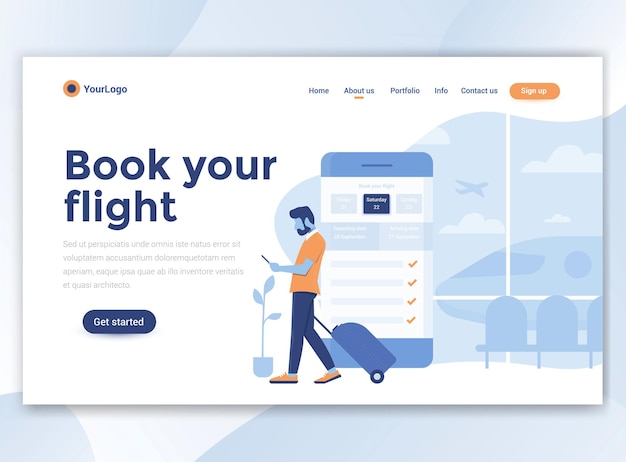 Landing page template of Book your flight. Modern flat design for website