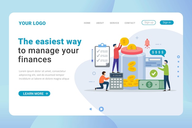 Landing page template financial management design concept