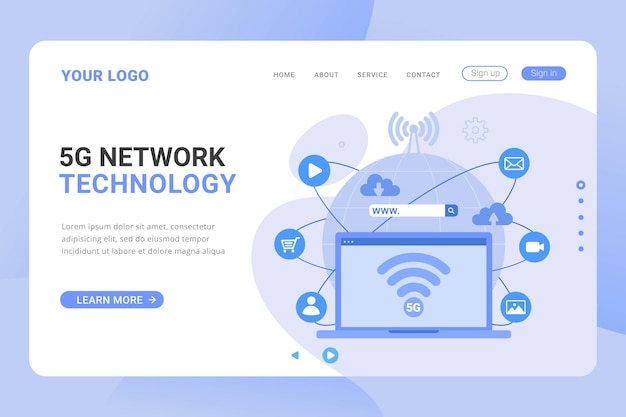 Vector landing page template network high speed 5g connection design concept vector illustration