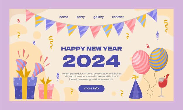 Vector landing page template for new year 2024 celebrations