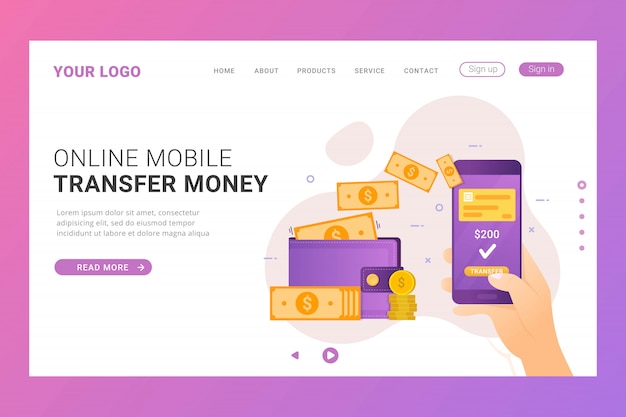 Vector landing page template online transfer money
