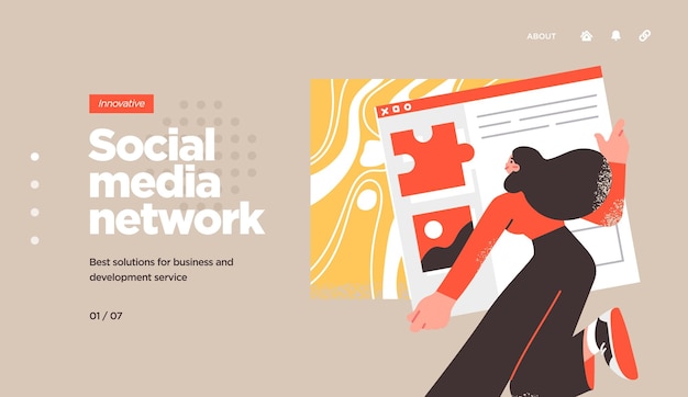 Vector landing page template of social media marketing