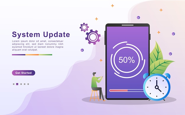 Vector landing page template of system update in gradient effect style