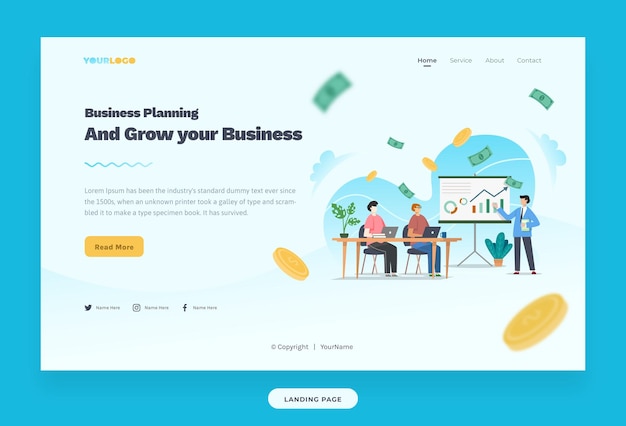 Landing Page Template with flat Character illustration Growing Business