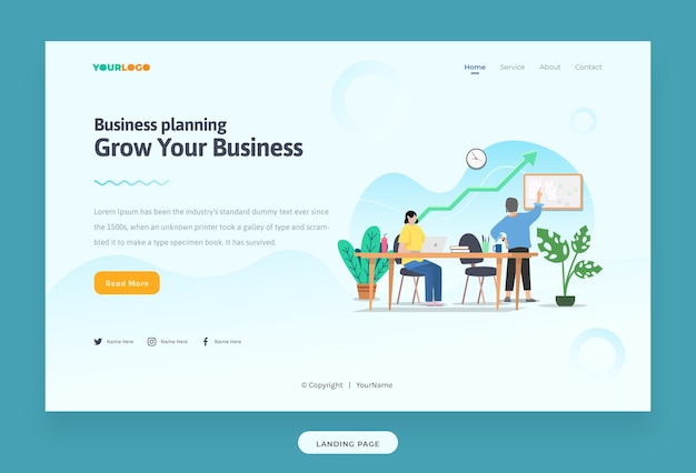 Landing Page Template with flat Character, statistics illustration Growing Business