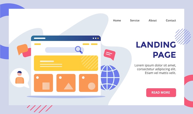 Landing page user interface monitor concept campaign for web website home homepage landing page template  with flat