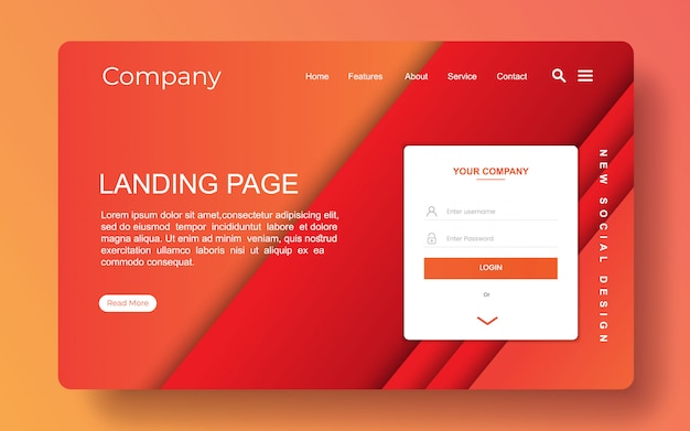 Vector landing page with abstract background