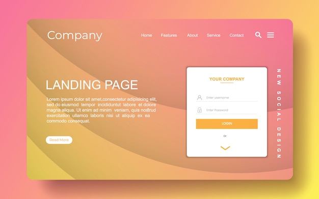 Vector landing page with abstract background