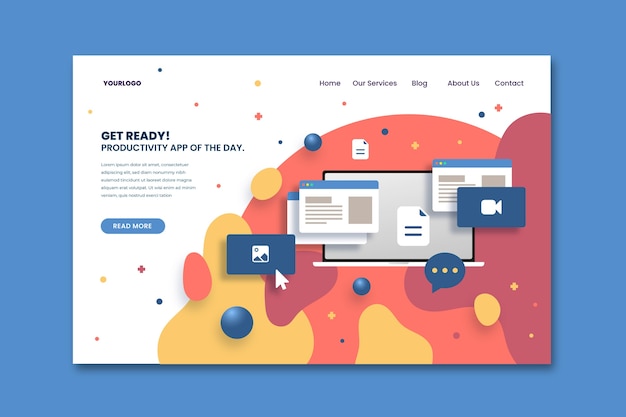 Vector landing page with laptop
