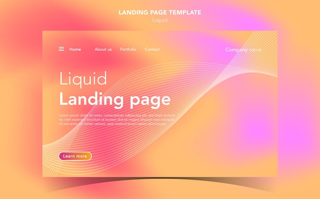 Vector landing page with liquid background