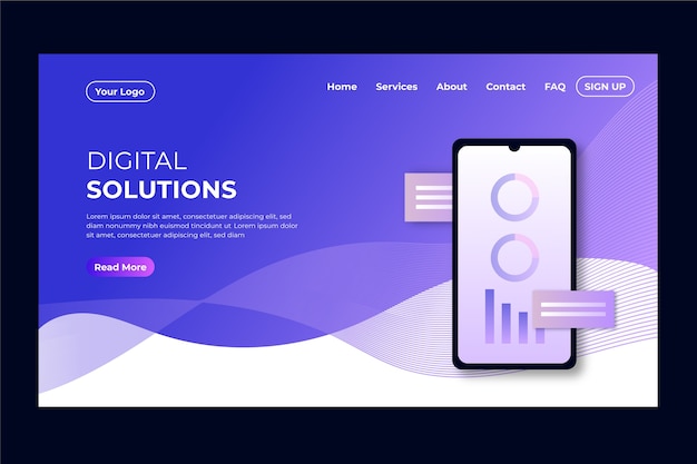 Vector landing page with smartphone