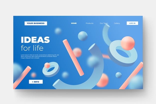 Vector landing page with tridimensional shapes