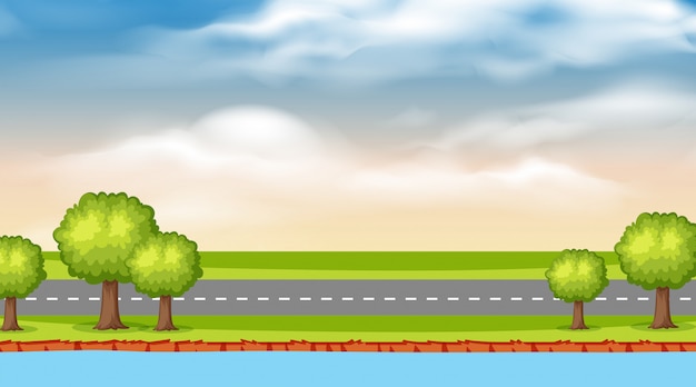 Landscape background  of river and road