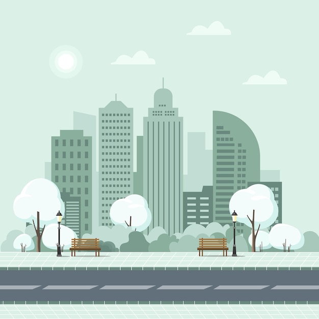 Landscape city with tree flat illustration