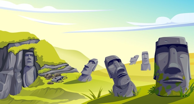 Landscape Easter island Moai on in cave Ancient statue civilizations of atlantis and lemuria