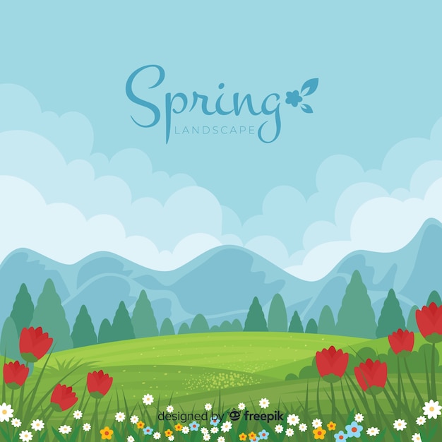 Vector landscape spring background