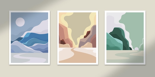 landschap abstracte posters kunst handgetekende vormen covers set collectie voor muur print decor