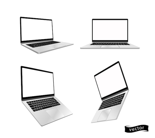 Laptop computer template with white screen and keyboard Vector illustration