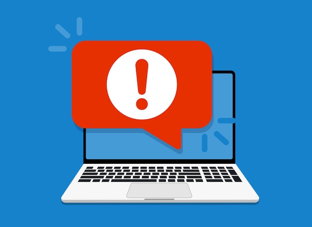 Laptop with alert message notification. Vector illustration icon