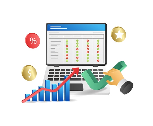 Laptop with financial data Vector illustration in flat design style