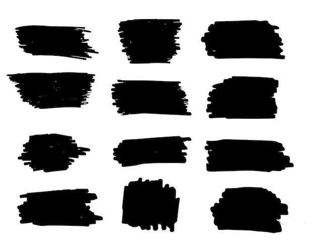 Large set of black paint felttip pen strokes brushes lines roughness Black decoration elements